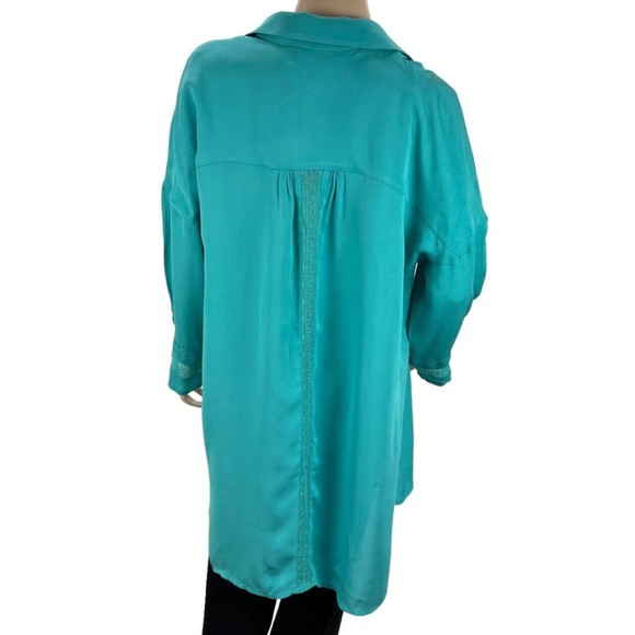 Soft Surroundings Capistrano Pintuck Teal Tunic Top Lace Inset Hi Lo Hem MEDIUM - Picture 9 of 12